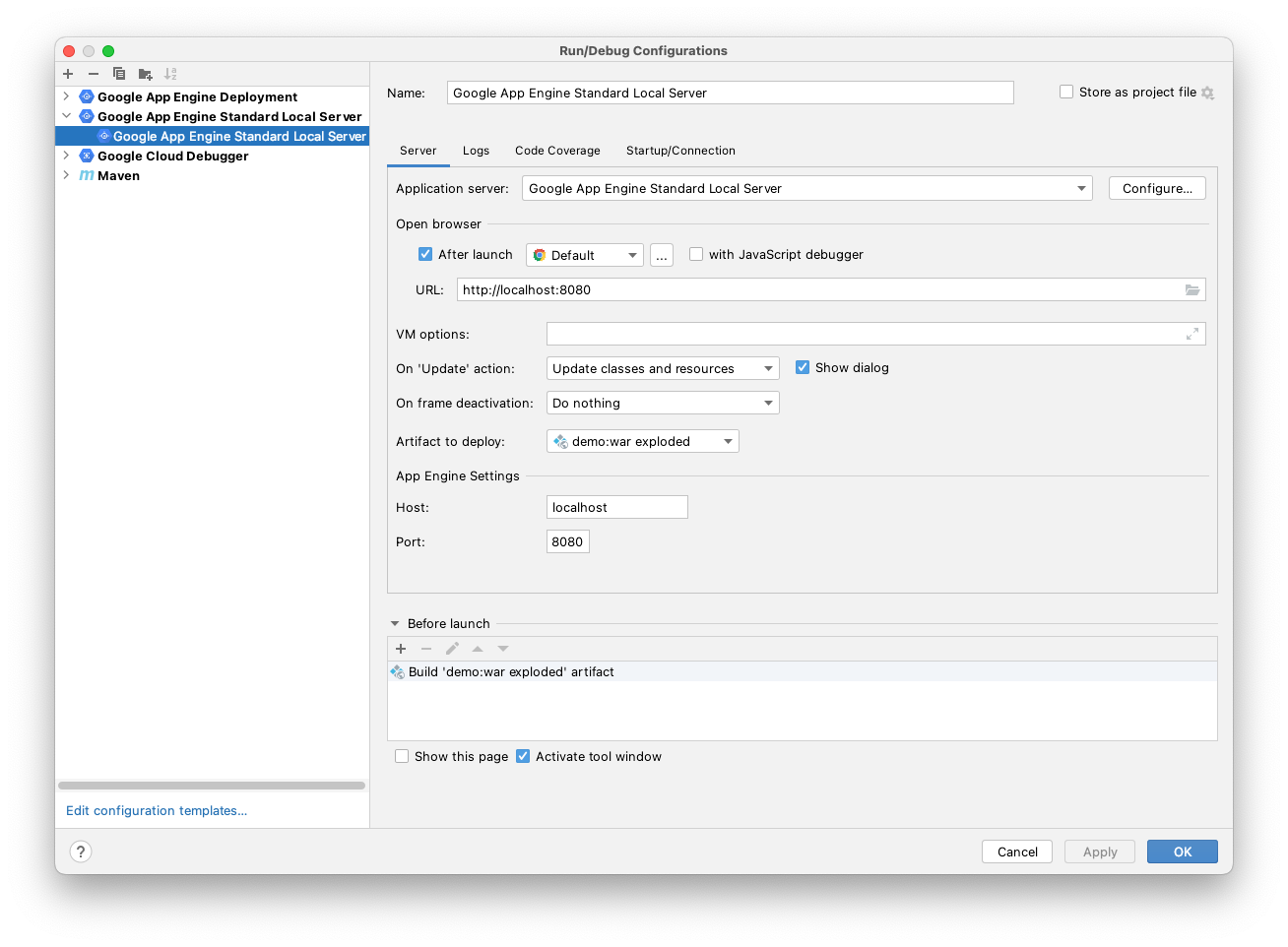 App Engine Run Config